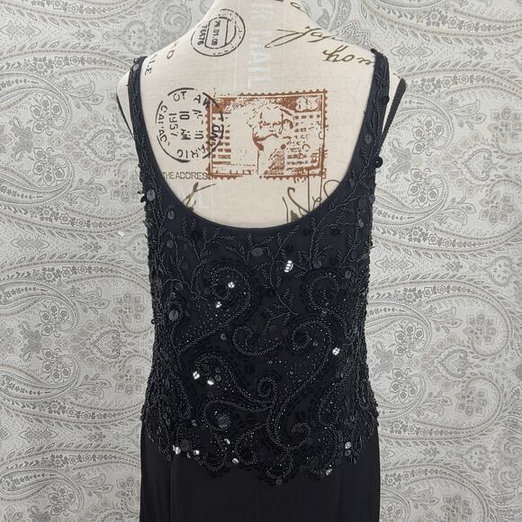 Carmen Marc valvo black beaded sequin silk trumpet gown black Sz 14 wedding - Picture 5 of 13